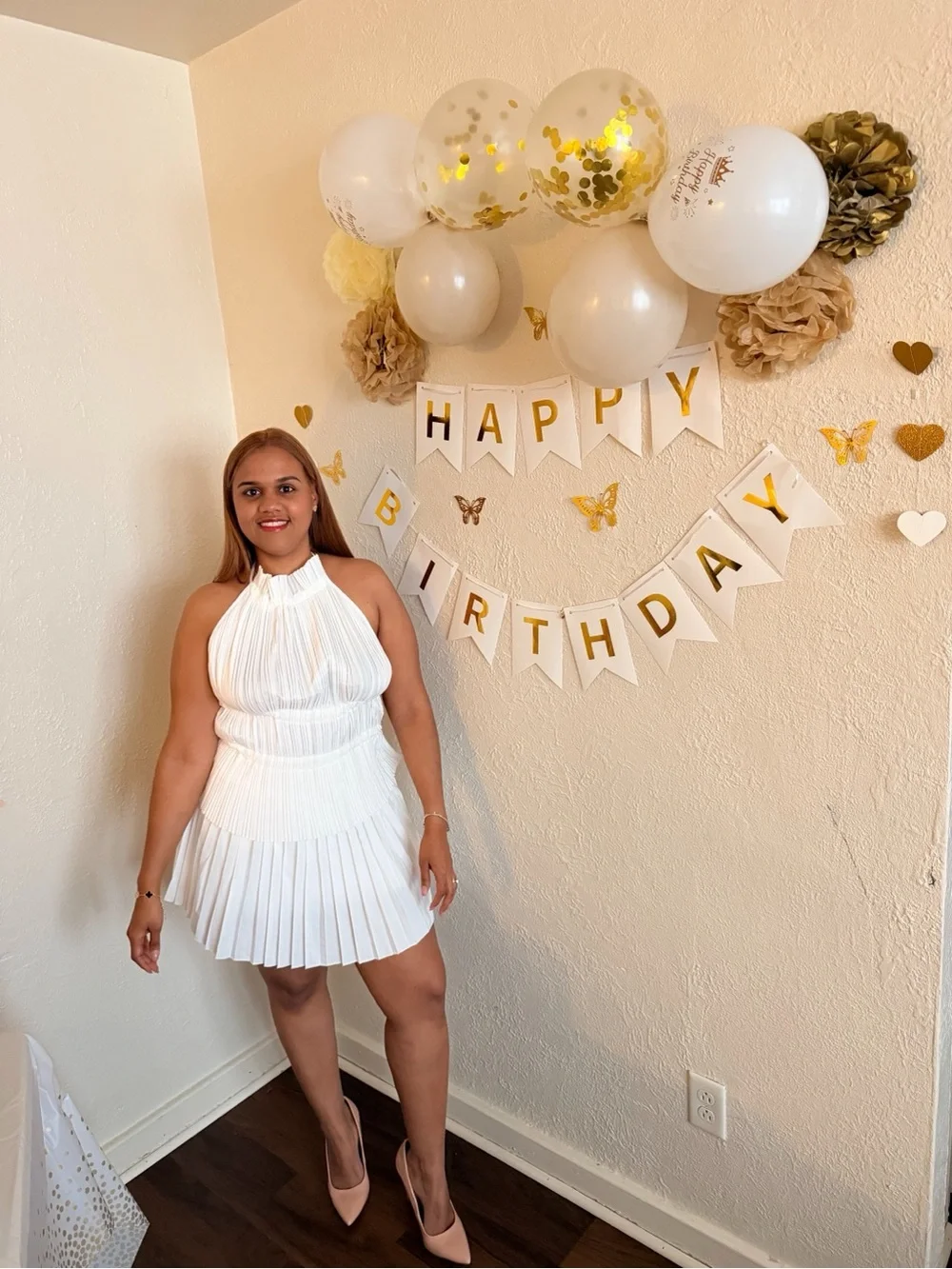 Elegant White Pleated Halter Dress - Party Ready